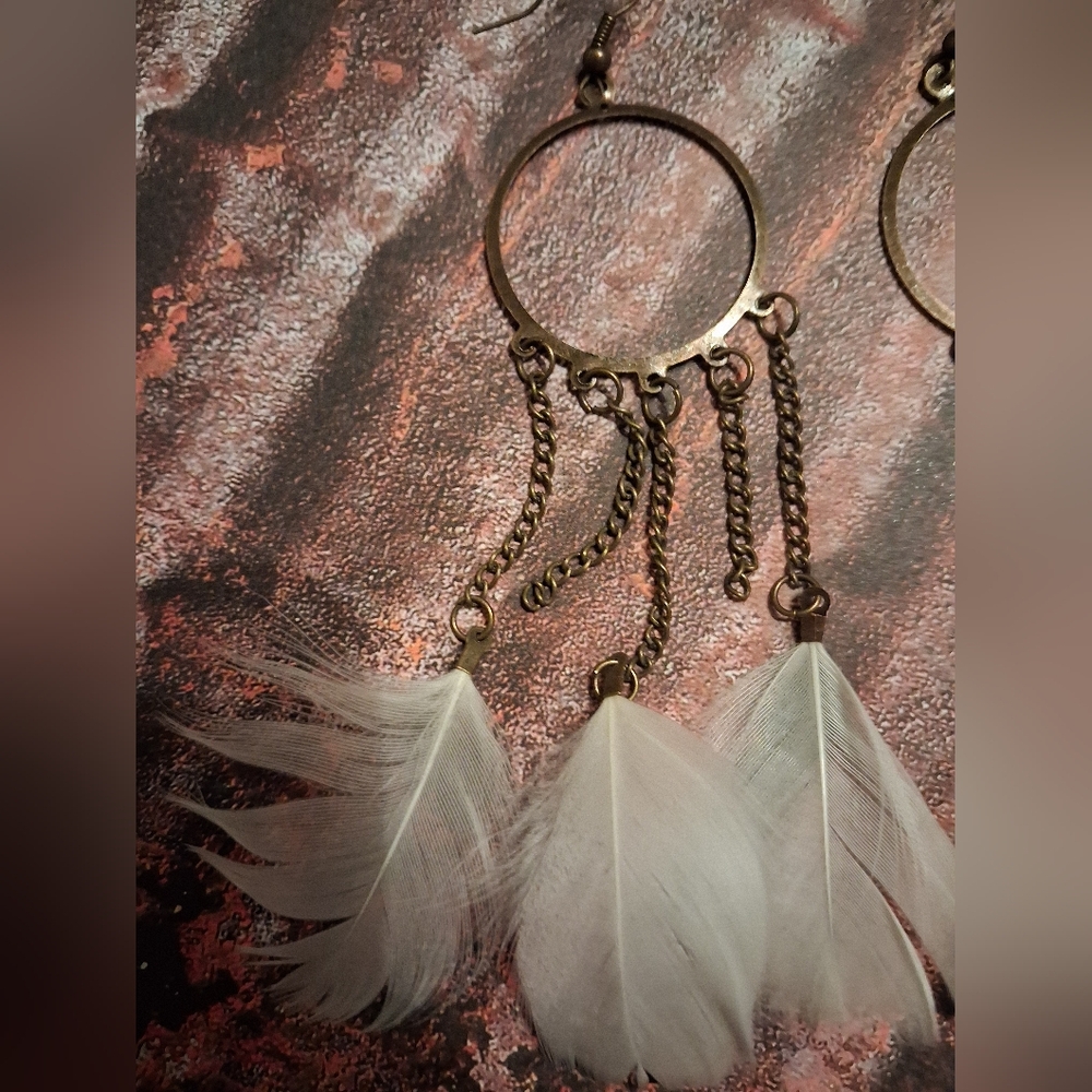 Simple White Feather Dangle Earrings